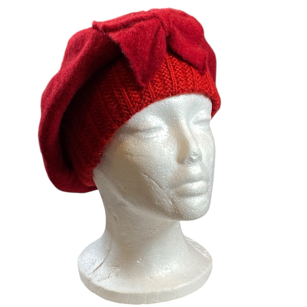 French Bow Beret Hat Wool Womens OS Red Classic Chic Artist Parisian Feminine - Picture 2 of 11